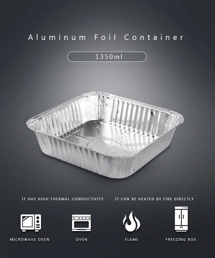 1350ml Disposable Aluminum Foil Container, Kitchenware Cookware Baking Foil Cake Pan Meal Container, Fast Food Packaging with Aluminum Foil Container