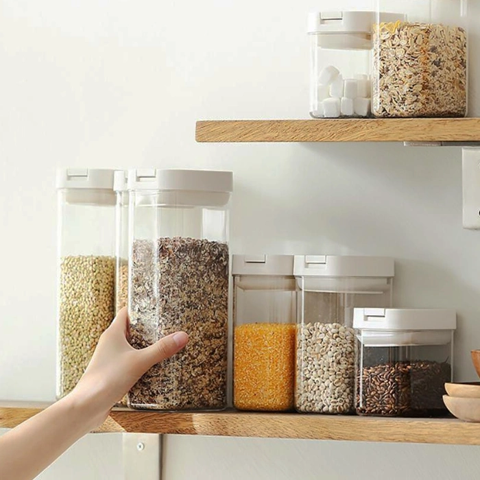 Clear Plastic Container Cereal Storage Bins Cabinet Pantry Organization Kitchen Countertop Box