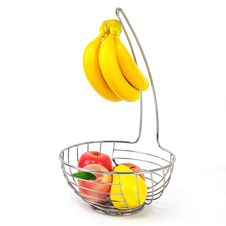 2 Tier Countertop Fruit Basket Stand Metal Countertop Fruit Basket Bowl Wire Fruit Basket with Banana Holder Hanger