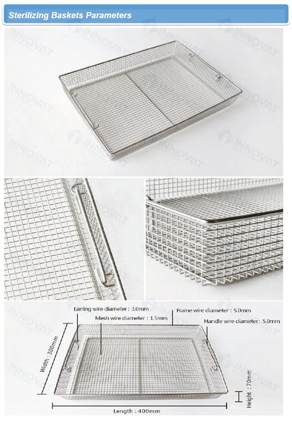 Medical Sterilizing Basket/Stainless Steel Fruit Basket/Basket with Lid/Perforated Sterilization Basket