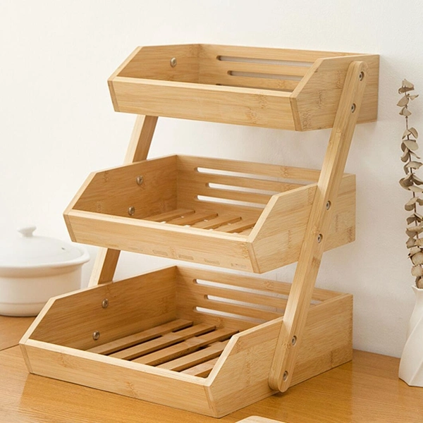 Bamboo Fruit Basket 3 Tier Vegetable Bowl for Kitchen Storage Display Rack