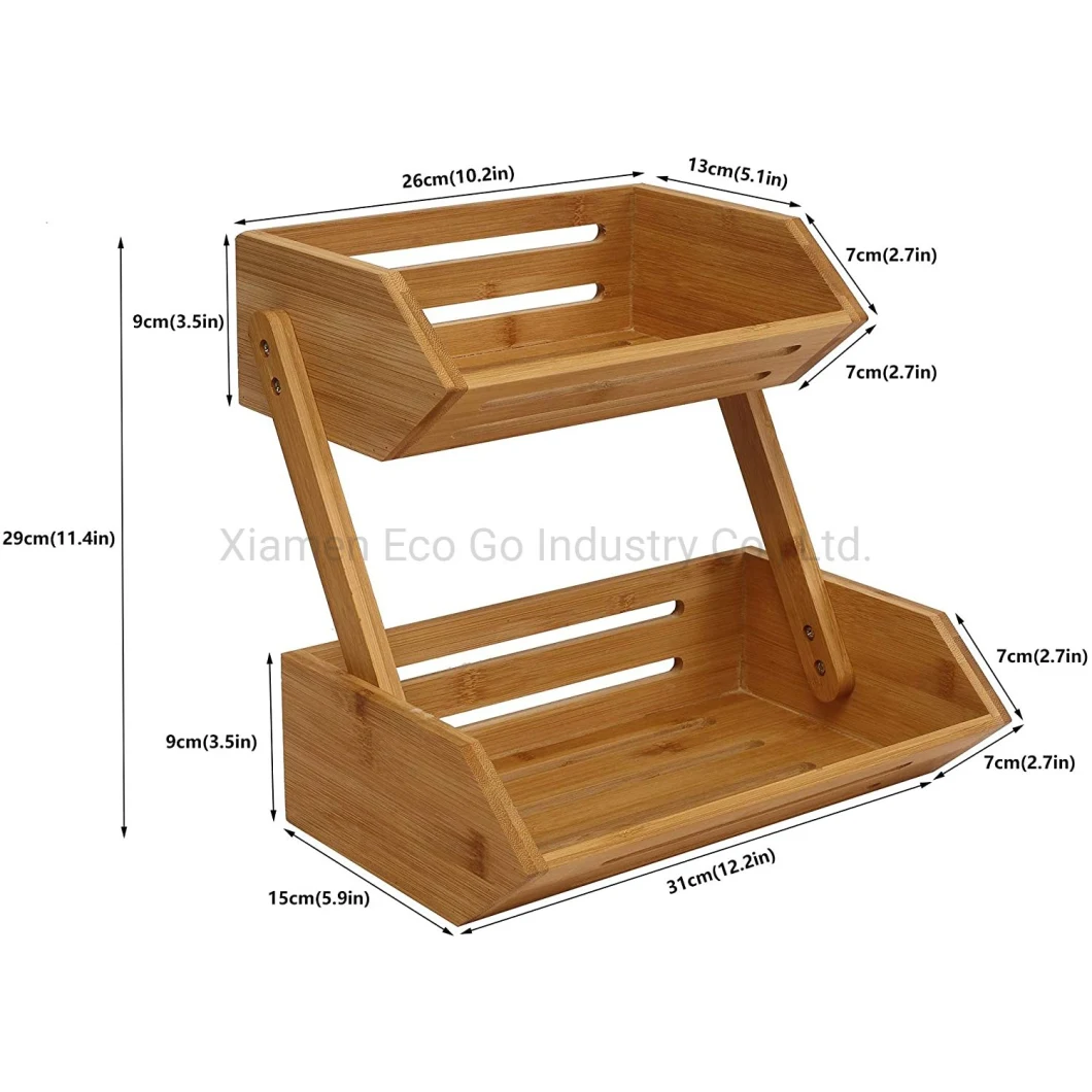 2-Tier Bamboo Fruit Holder Vegetable Bread Storage Stand, Bamboo Fruit Basket for Kitchen