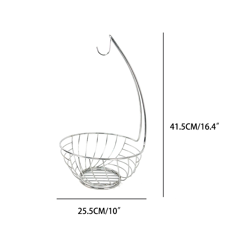 2 Tier Countertop Fruit Basket Stand Metal Countertop Fruit Basket Bowl Wire Fruit Basket with Banana Holder Hanger