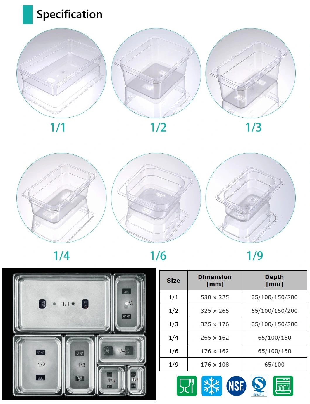 1/1 Full Size 2.5" Deep Polycarbonate Cold Food Storage Container Plastic Gn Pan for Catering