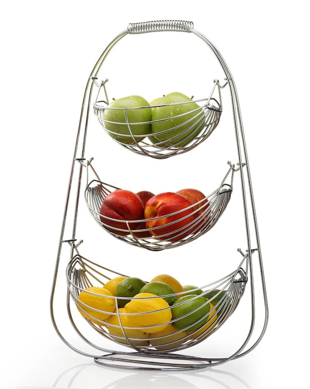 Swinging Metal Kitchenware Organizer Iron Wire Kitchen Rack Boat-Shaped 3-Tier Fruit Basket