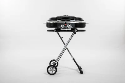 Stand-up pliable émail couvercle nouveau style voyageur pliant barbecue à gaz gril