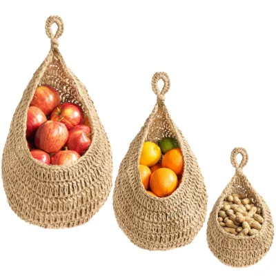 Jute suspendu panier suspendu mur légumes fruits paniers pour garde-manger pomme de terre ail oignon fruit